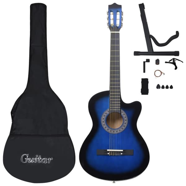 Gitarr 12 delar med 6 strängar western blå 38"