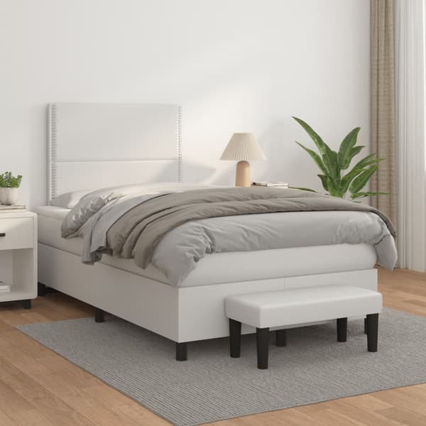 Ramsäng med madrass vit 120x190 cm konstläder