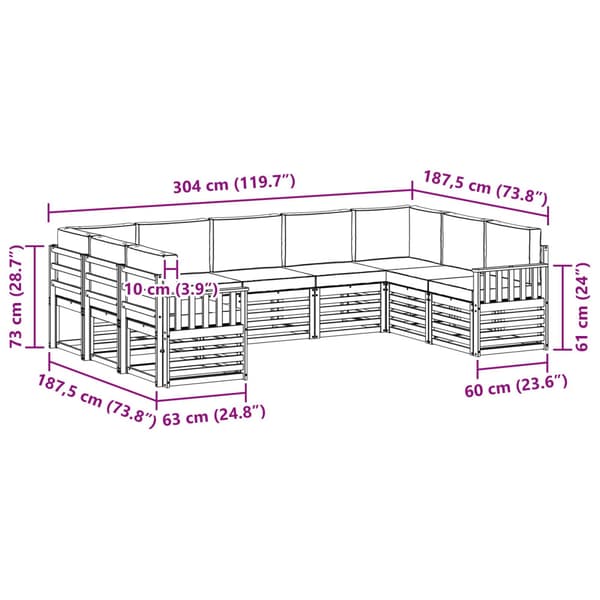 Utomhussoffset 7 pcs Vit och Antracit 304 x 128,5 x 73 cm