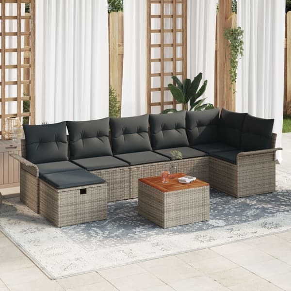 Trädgårdsoffset med kudde med lagring 8 pcs Grå Poly rattan