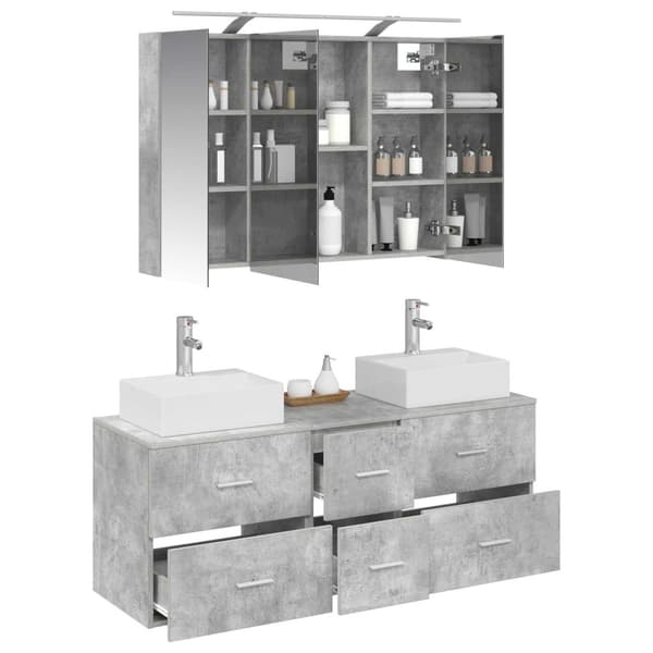 Badrumsmöbelset 4 st Betonggrå Konstruerat trä och glas