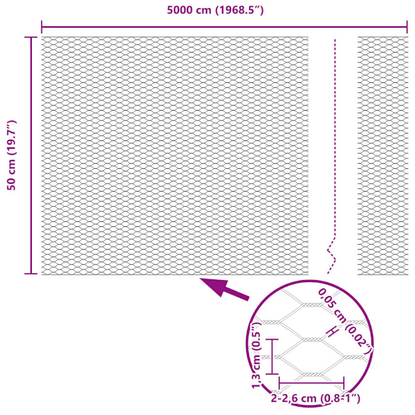 Hexagonstängsel Silver 0,5 x 50 m Galvaniserat stål