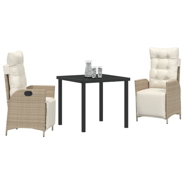 Trädgårdsmöbelset med kudde 3 pcs Beige konstrotting