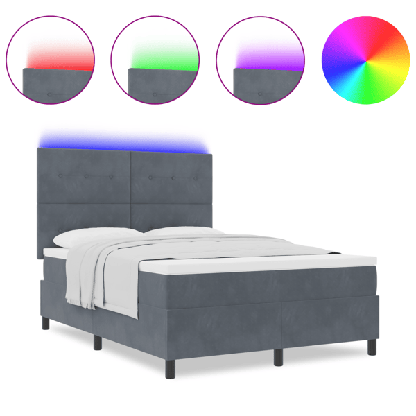 LED Box Säng med madrass Mörkgrå 140 x 200 cm Sammet