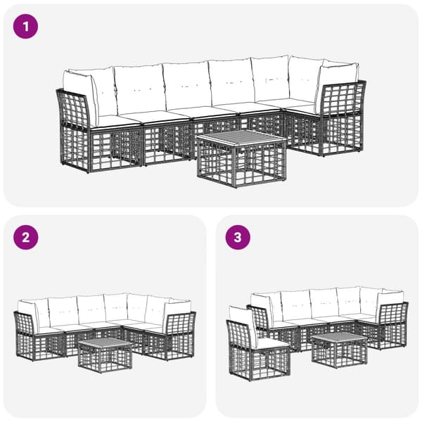 Trädgårdsoffset 7 pcs Svart och Mörkgrå konstrotting