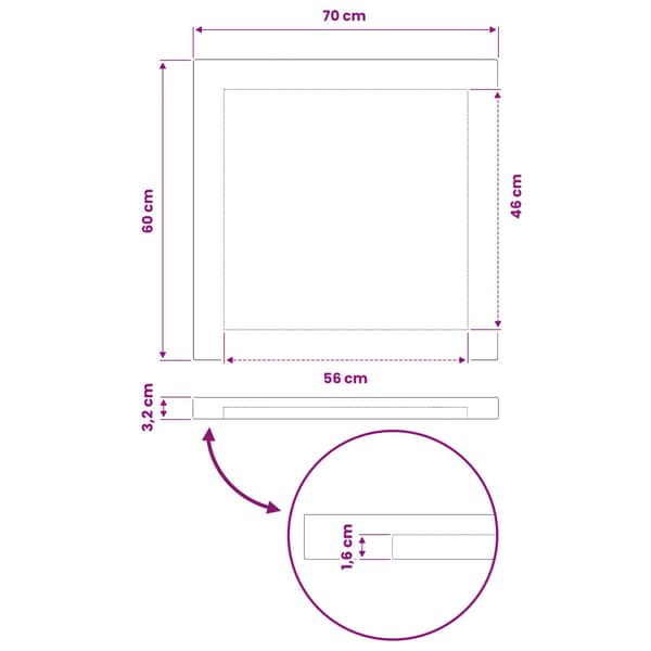 Rektangulärt Bordsskiva 70 x 60 x 3,2 cm Rektangulär