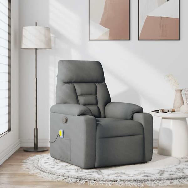 Massagefåtölj mörkgrå tyg