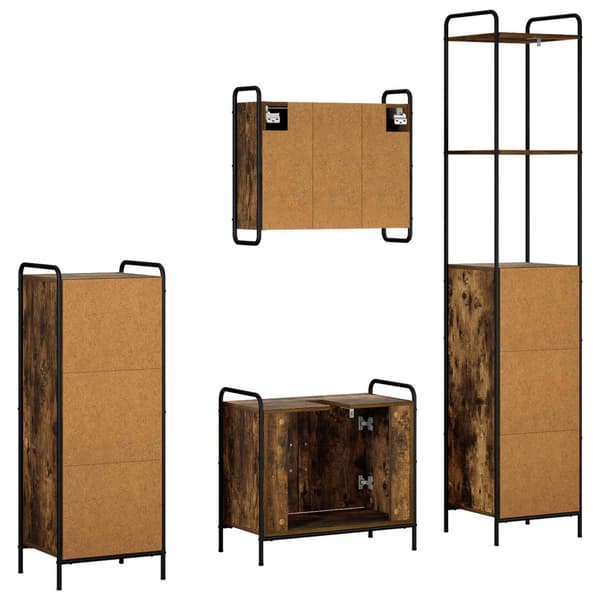 Badrumsskåpsset 4 st Rökt ek 40 x 36 x 200,5 cm Konstruerat trä