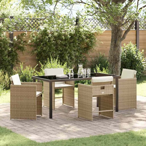 Trädgårdsmöbelset 5 pcs Beige konstrotting