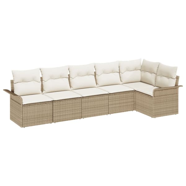 Trädgårdsoffset med kudde med lagring 6 pcs Beige Poly rattan