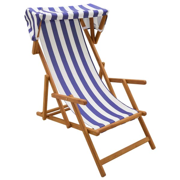 Deck Chair 3 Position Massiv Eukalyptus Trä Blå och Vit