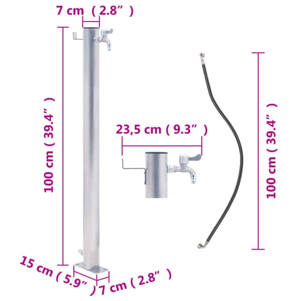 Vattenpost 100 cm rostfritt stål rund