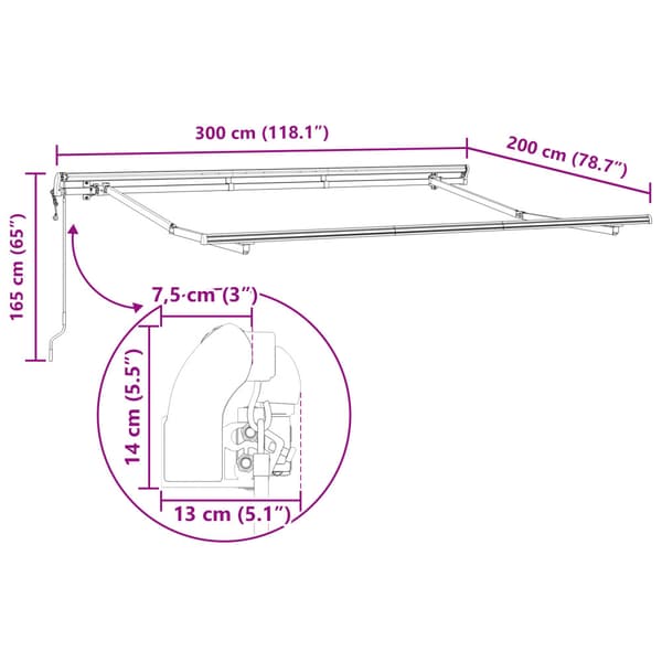 Markisram Vit 3 x 2 m Metall