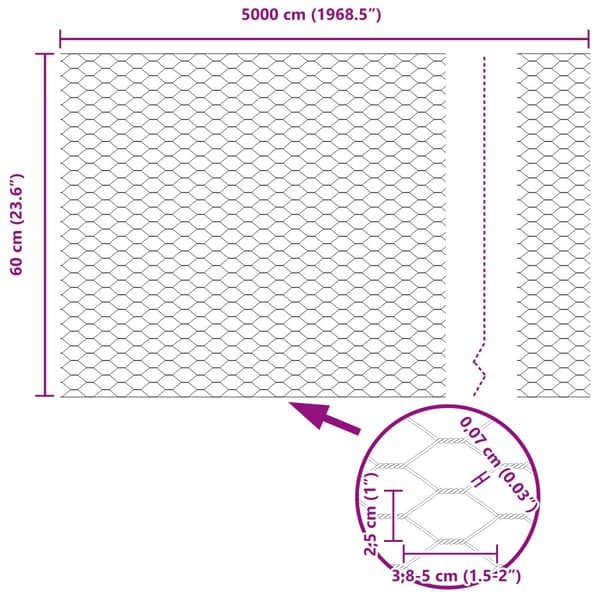 Hexagonstängsel Grå 0,6 x 50 m PVC