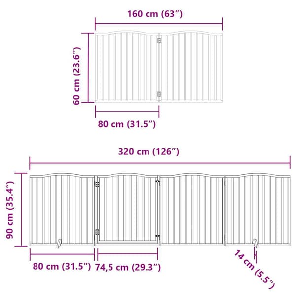 Hundgrind med dörr vikbar 8 paneler vit 640 cm poppel