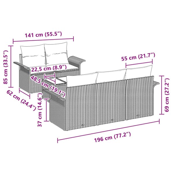 Soffset med kudde 6 pcs Svart konstrotting
