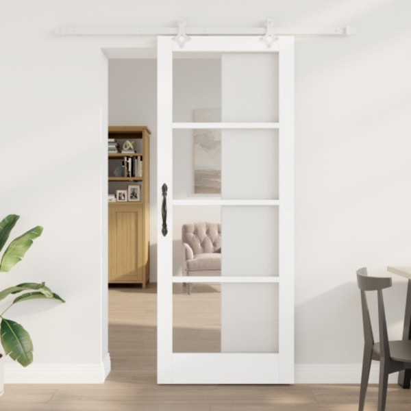 Skjutdörr med Beslag Set Vit 83x211 cm Massivt Trä Furu