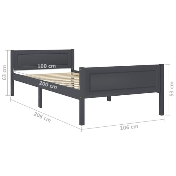 Sängram massiv furu grå 100x200 cm