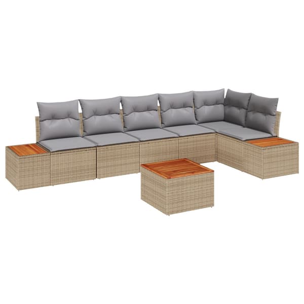 Trädgårdsoffset med kudde 7 pcs Beige Poly rattan