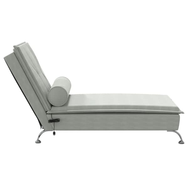 Massageschäslong med bolster ljusgrå sammet