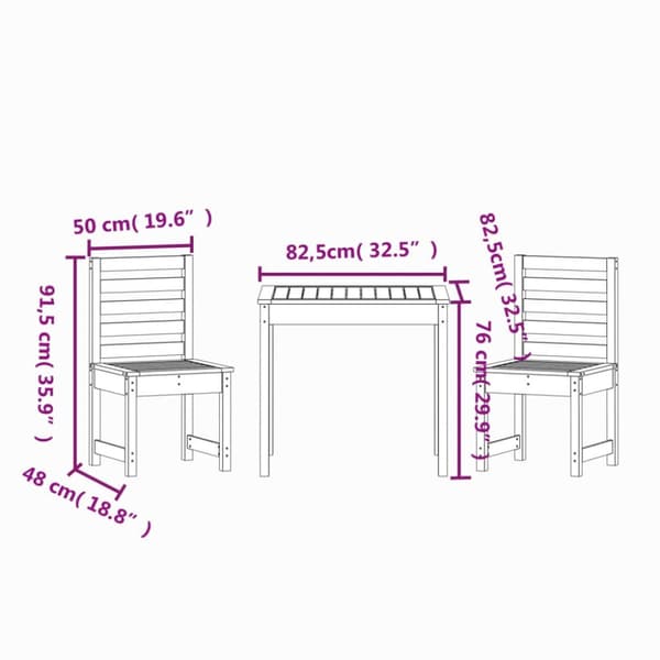 Caféset 3 delar vit massiv furu