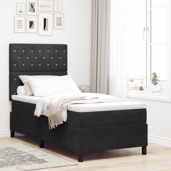 Boxspring Säng med Madrass & LED Svart 90x200 cm Sammet