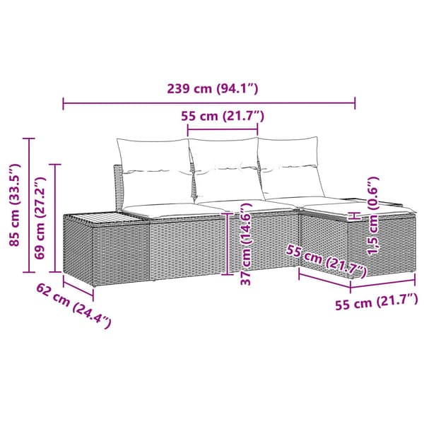 Trädgårdsoffset med kudde med kudde 4 pcs Grå konstrotting