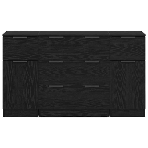 Sideboard med låda 3 pcs Svart Ek Konstruerat trä