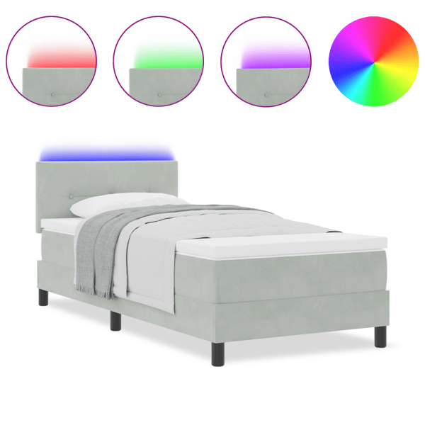 LED Box Säng med LED-ljusslingor Ljusgrå 80 x 200 cm Sammet