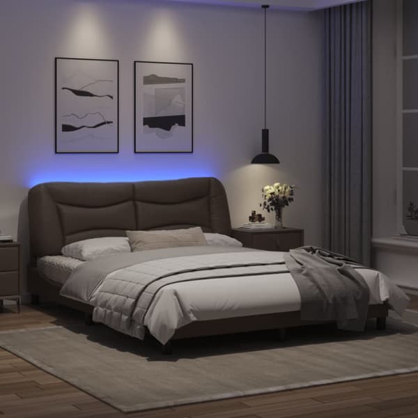 Bed Frame with LED without Mattress "Hvar" Brown 160x200 cm