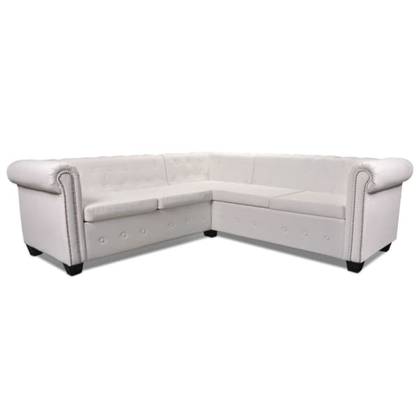 Hörnsoffa 5-sitsig Chesterfield konstläder vit