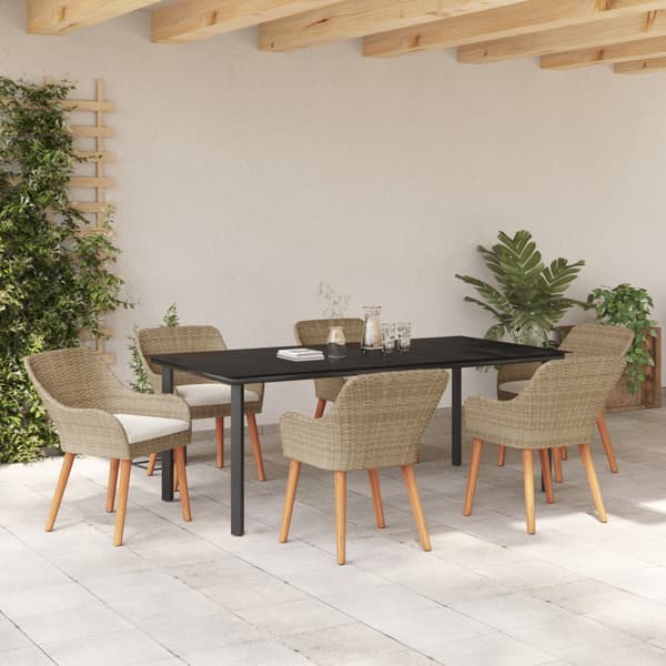 Trädgårdsmöbelset med kudde 7 pcs Beige konstrotting