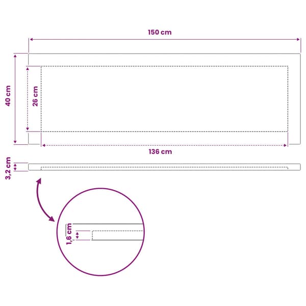 Rektangulärt Bordsskiva 150 x 40 x 3,2 cm Rektangulär