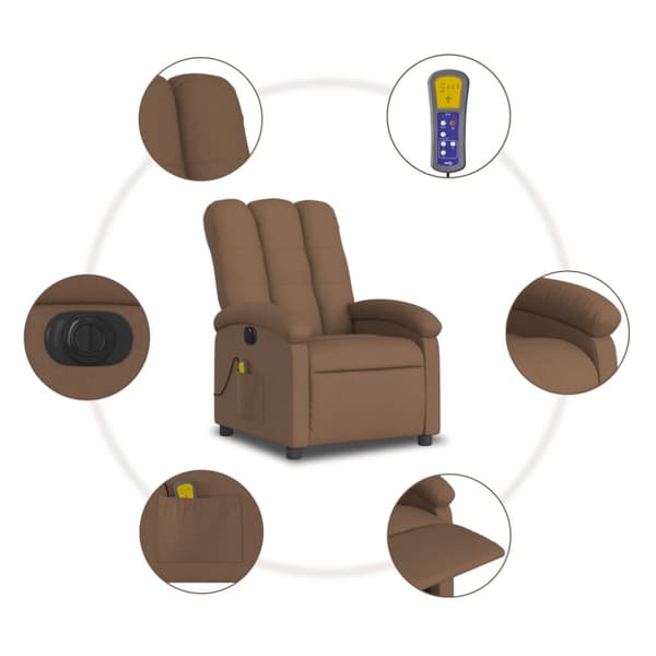 Elektrisk massagefåtölj brun tyg
