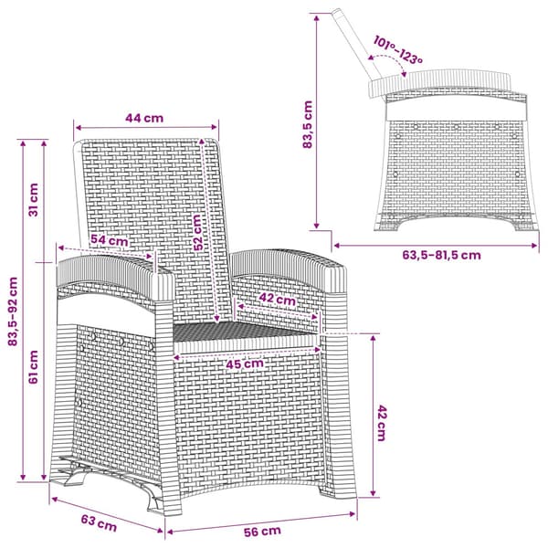 Reclining gardenstol i rottinglook 2 pcs Ljusgrå PP
