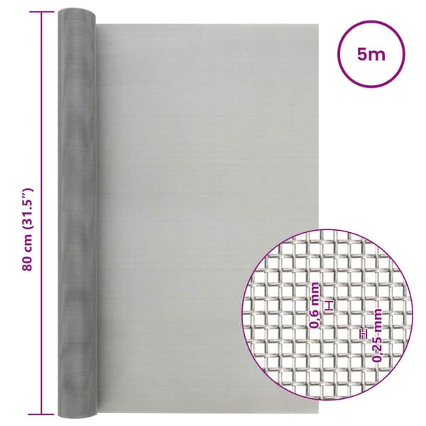 Nätduk 80 x 500 cm 30 Mesh Rostfritt stål 201 Silver