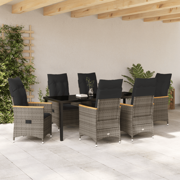 Trädgårdsmöbelset med kudde 7 pcs Grå konstrotting