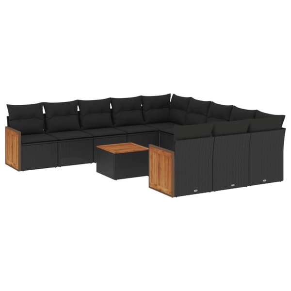 Loungegrupp med dynor 12 delar svart konstrotting