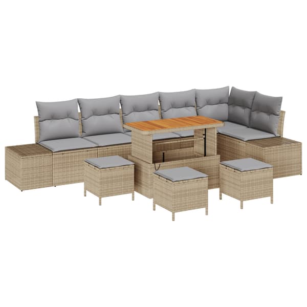 Trädgårdsoffset med kudde med lagring 10 pcs Beige Poly rattan