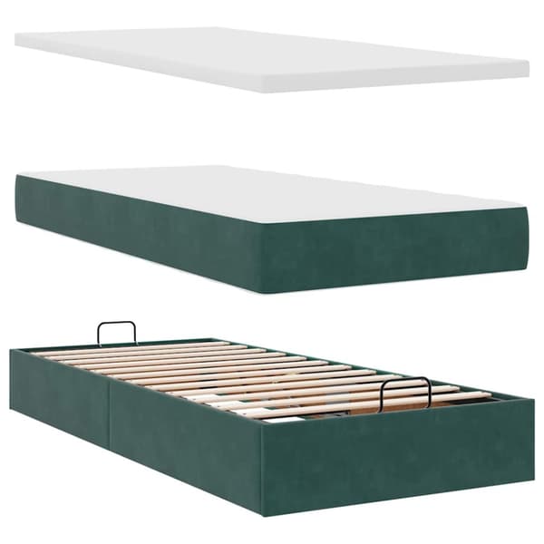 Ottoman sängram med madrass mörkgrön 90x190 cm sammet