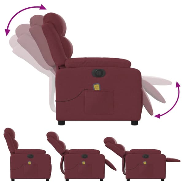 Elektrisk massagefåtölj vinröd tyg