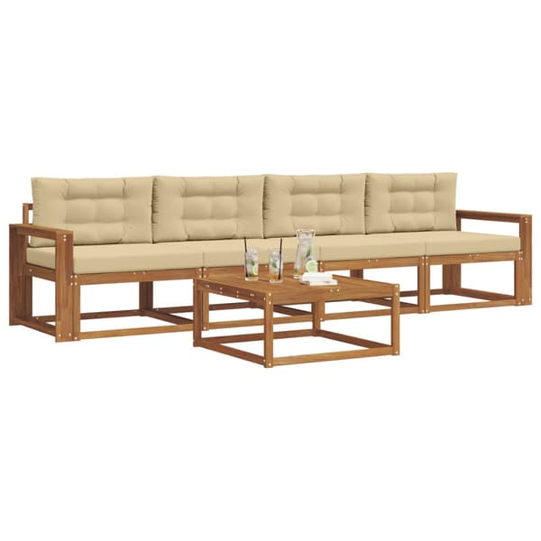Utomhussoffset med kudde 5 pcs Naturlig och Beige