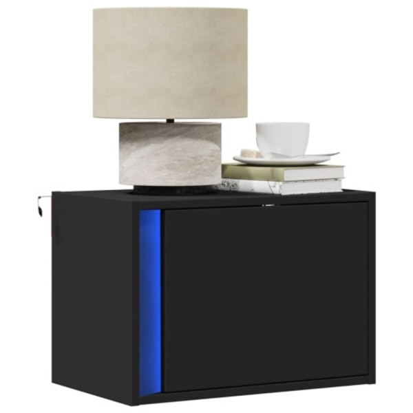 Väggmonterade sängbord med LED-lampor 2 st svart