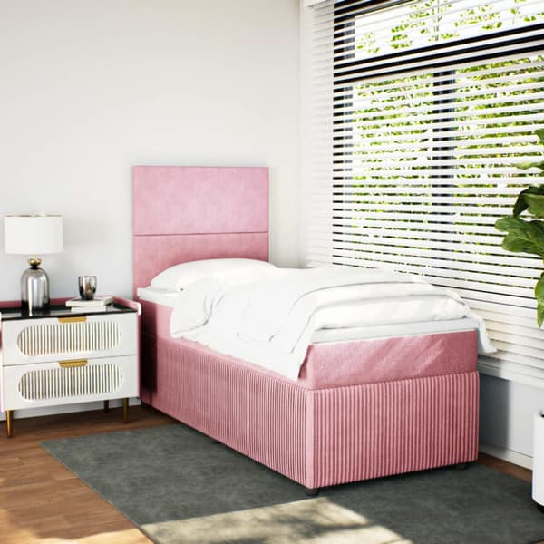 Ramsäng med madrass rosa 90x200 cm sammet
