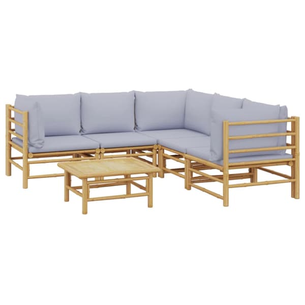 Loungegrupp 6 delar ljusgråa dynor bambu