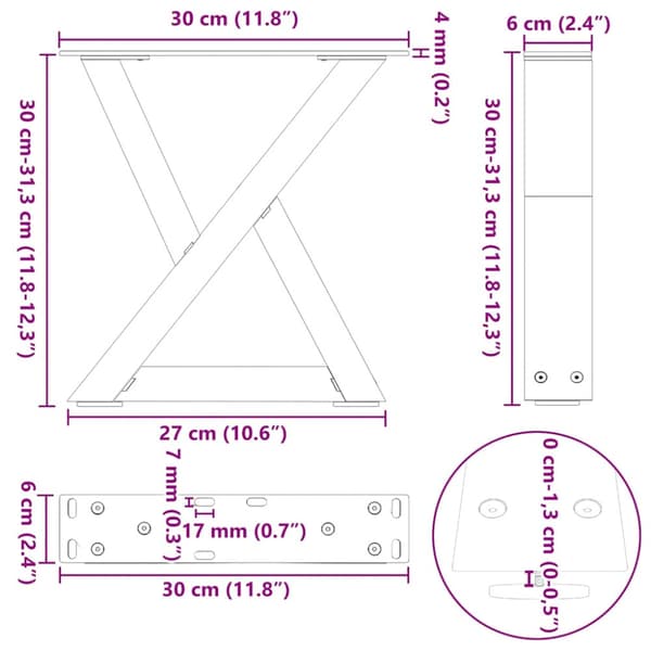 Soffbordsben 2 st svarta 30x(30-31,3) cm stål