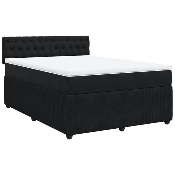 Ramsäng med madrass svart 140x190 cm sammet