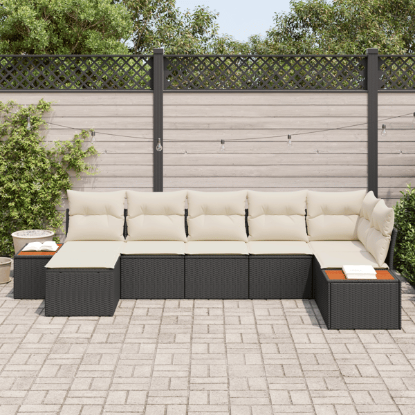 Trädgårdsoffset med kudde 8 pcs Svart och kräm Polyrattan