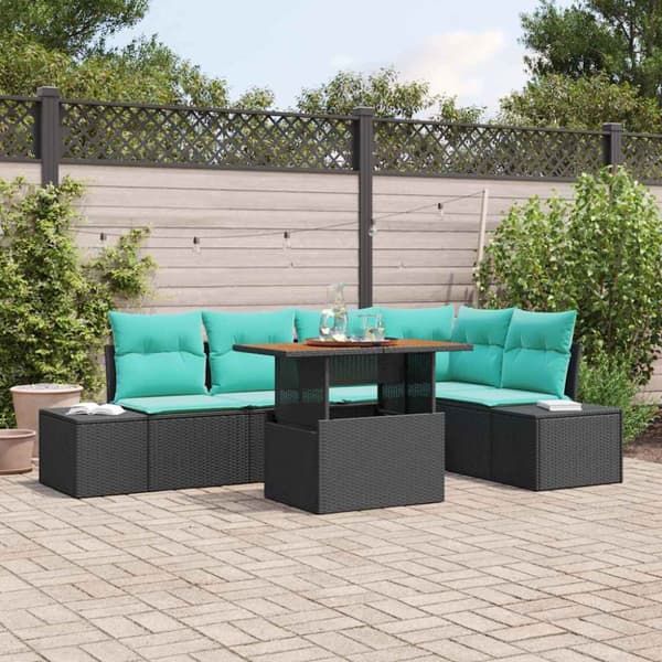 Trädgårdsoffset 6 st Svart Poly rattan