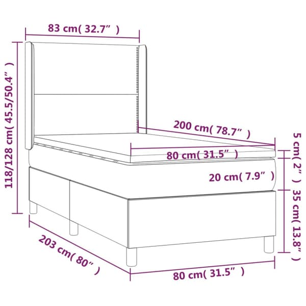 Ramsäng med madrass mörkgrå 80x200 cm sammet